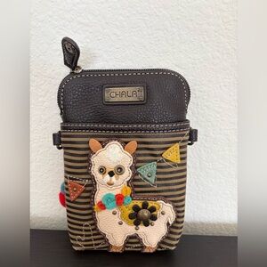 Chala crossbody bag Vegan leather olive green stripes llama adjustable strap PO